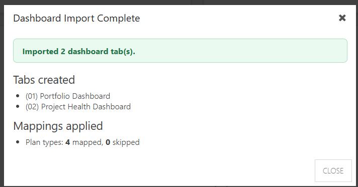 Articles/End User Guide/Built-In Reporting Dashboards/Import Dashboards/attachments/Import Complete.png