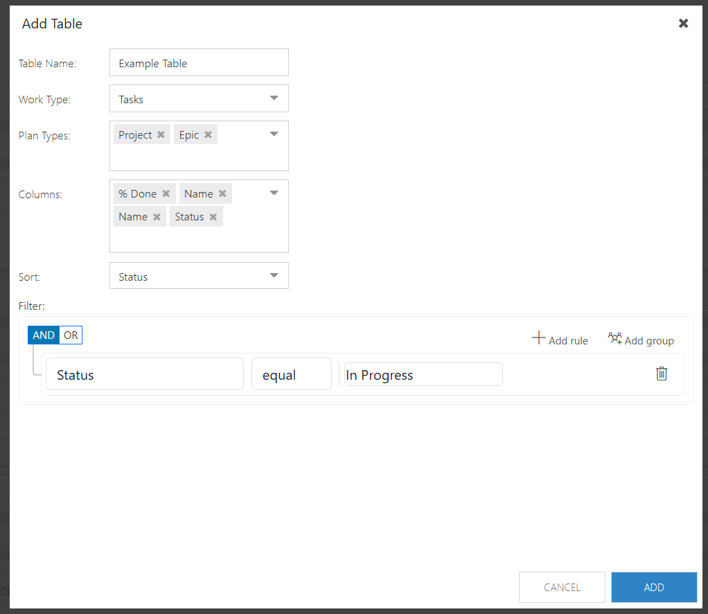 Add Table Element Form