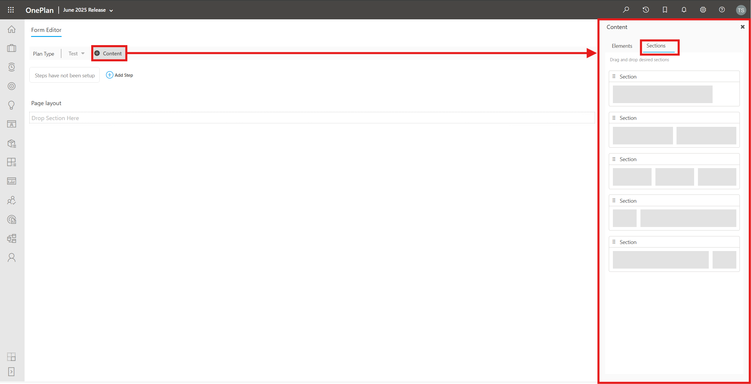 Click Content Icon to Open Content Panel